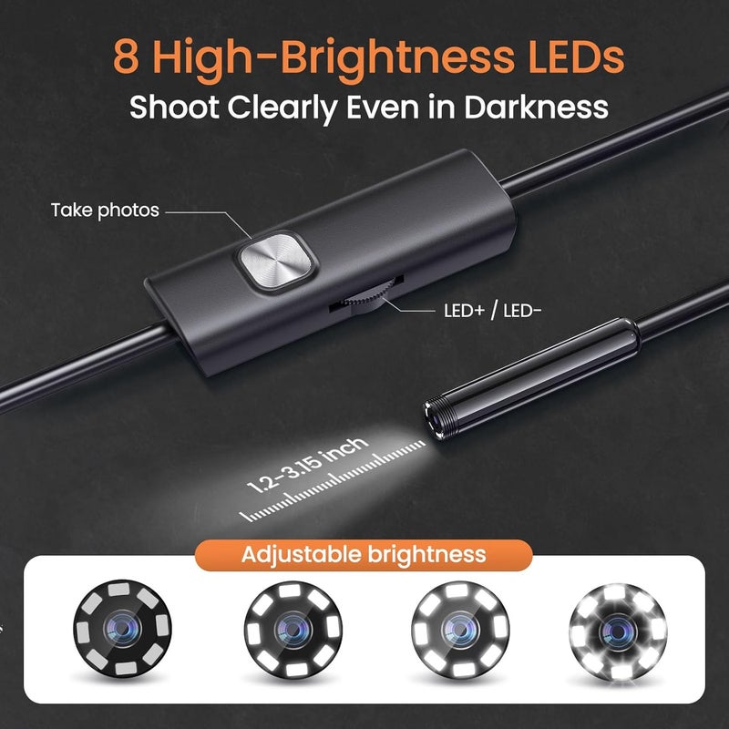 BlueSwan Endoscope Camera with Light, HD Borescope with Dimmable LED Bulbs, 16.4ft Semi-Rigid Snake Camera for iOS & Android, IP67 Waterproof Boroscope Inspection Tools for Sewer, Cool Gadgets for Men - Image 3